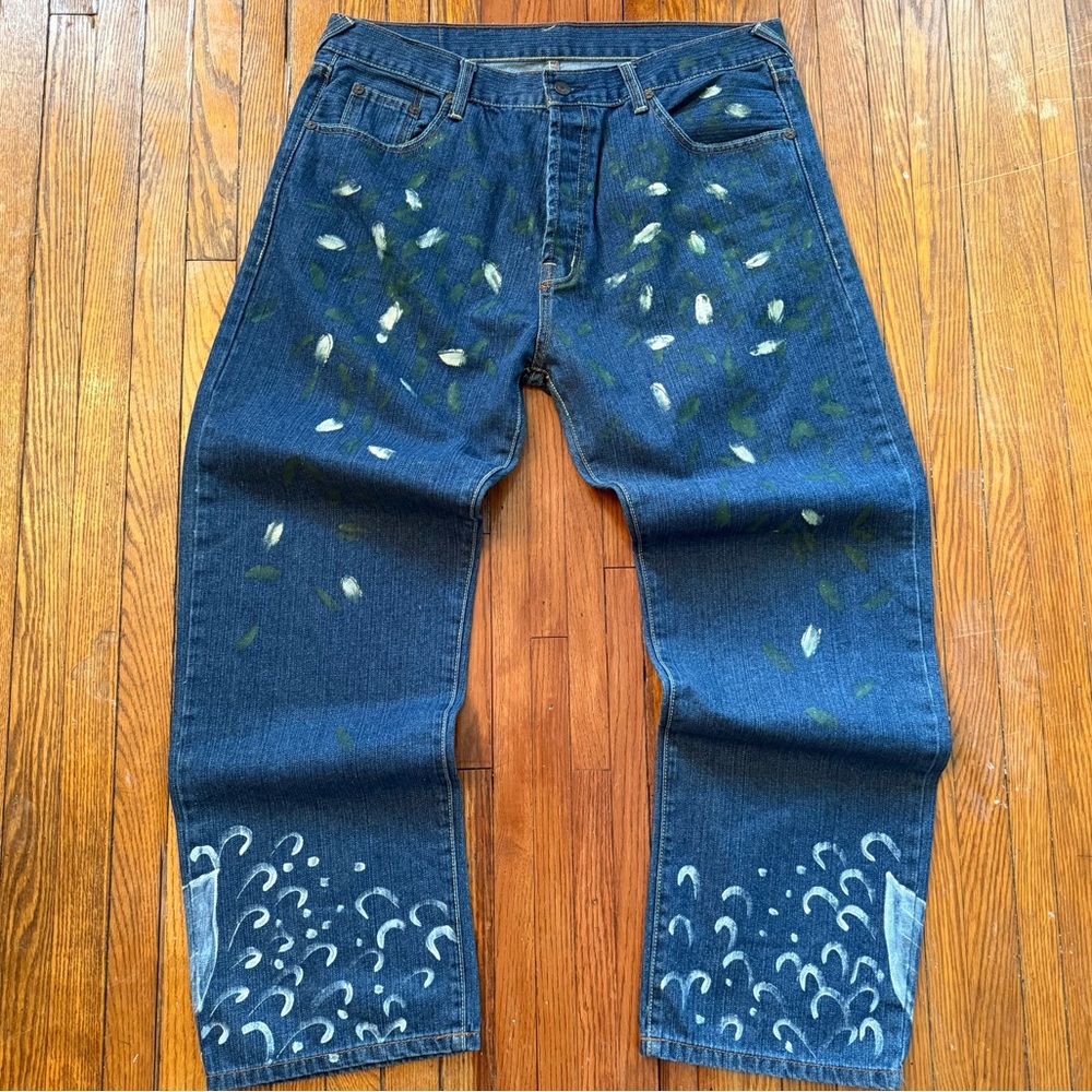 Y2K Evisu Dragon Koi Fish Hand Painted Vintage Denim Jeans - Picture 4 of 16